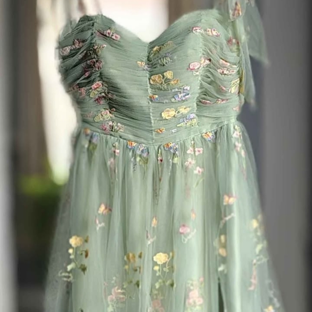 Floral Embroidered Green Maxi Dress